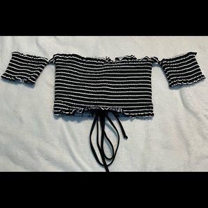Black and white striped tube bathing suit top